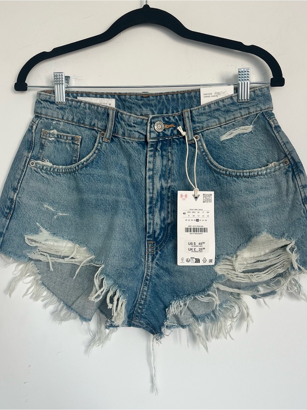 Zara Light Blue Distressed Denim Cutoff Shorts